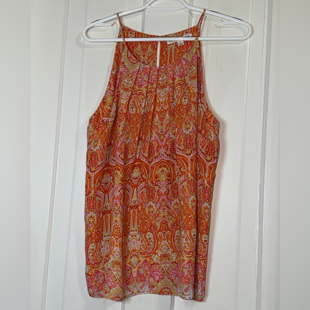 Violet & Claire large Orange and Pink Paisley tank top chic boho‎ summer light